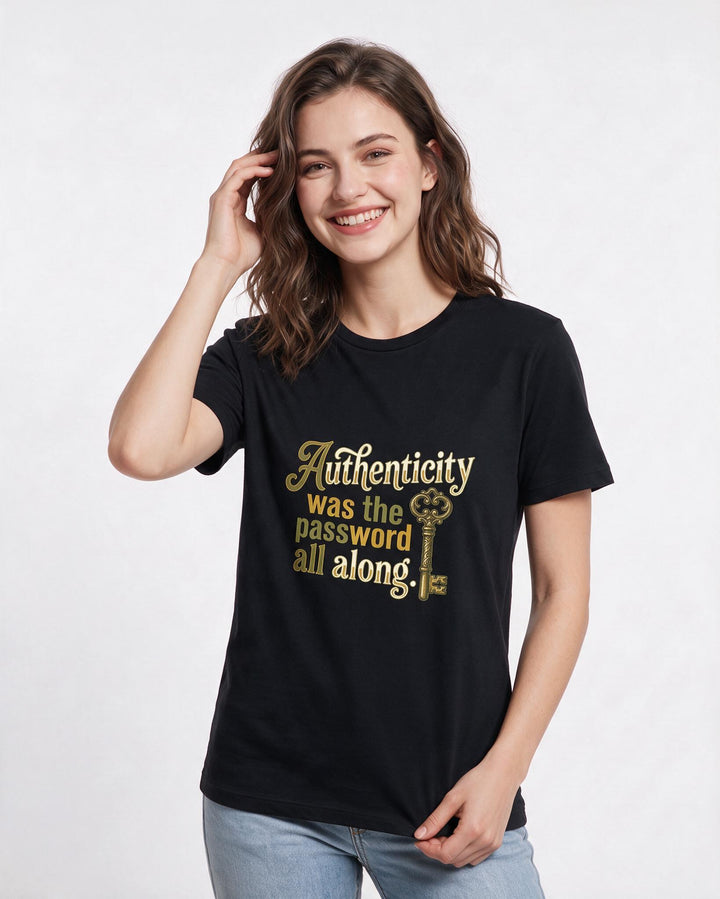 Pride Women's Black T-Shirt – Authenticity was the password all along. product image 3