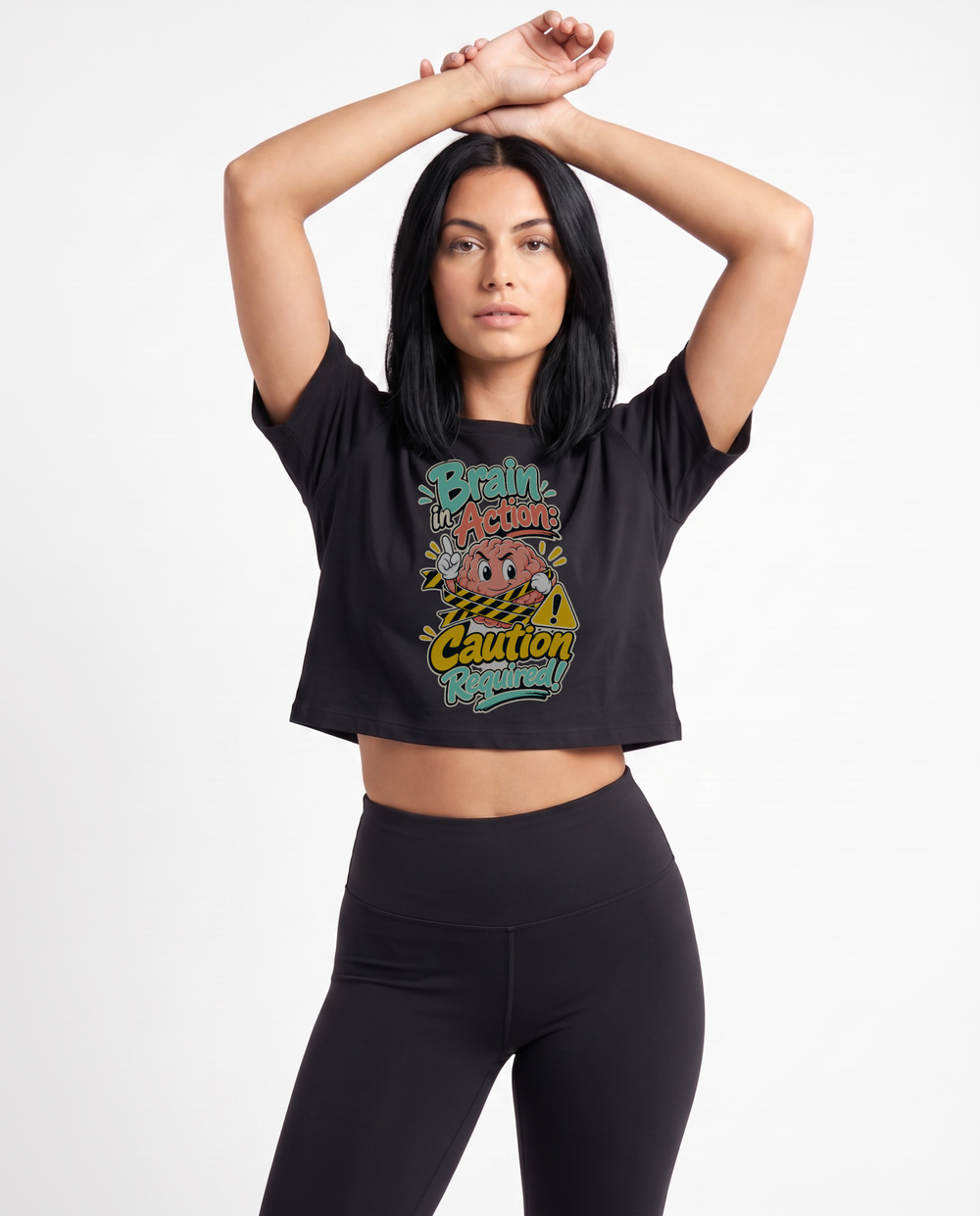 Brain In Action: Caution Required! Crop Top mockup 2
