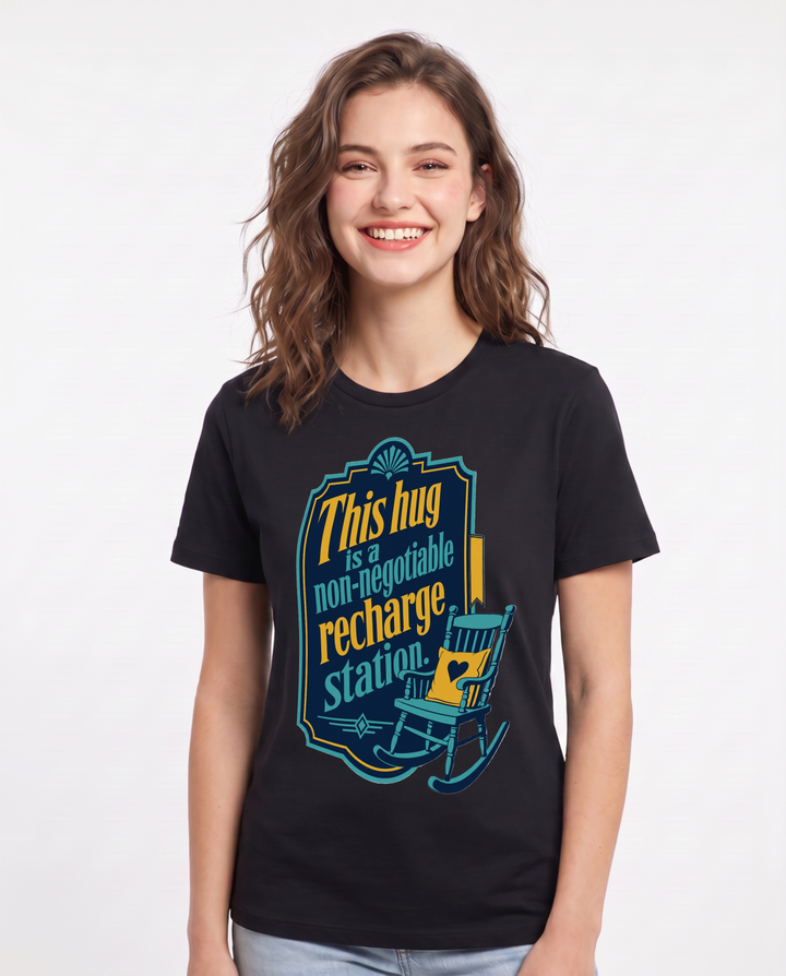 Graphic Women's Black T-Shirt - This hug is a non-negotiable recharge product image 1