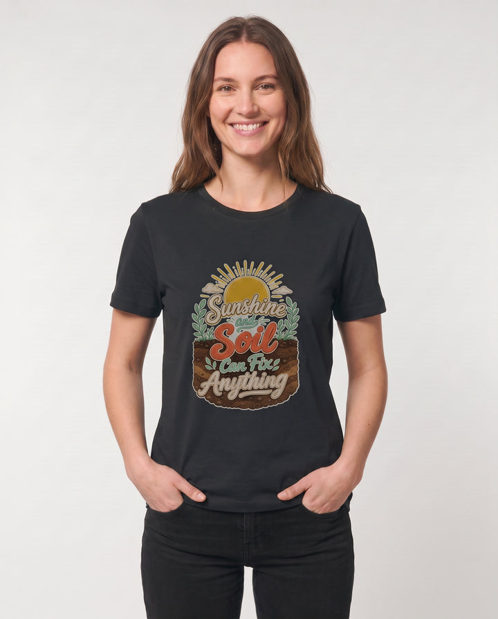Sunshine And Soil Can Fix Anything Black T-Shirt mockup 3