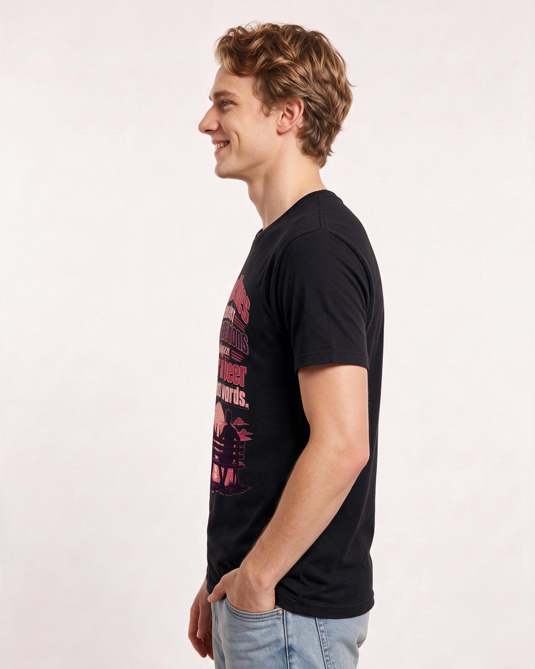 Beer Men's Black T-Shirt – Sometimes the best conversations happen over a beer with no words. product image 2