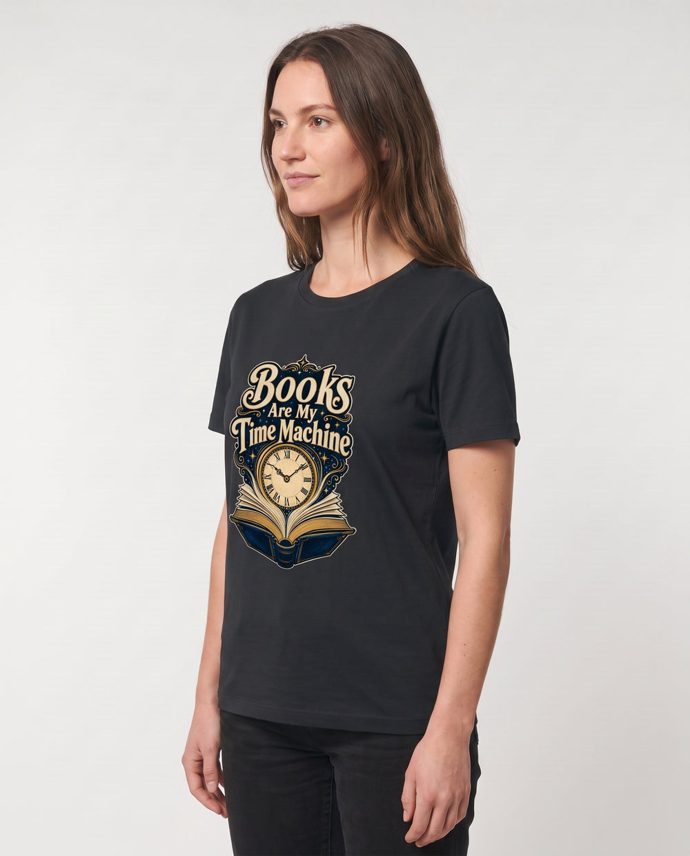 Books Are My Time Machine Black T-Shirt mockup 2