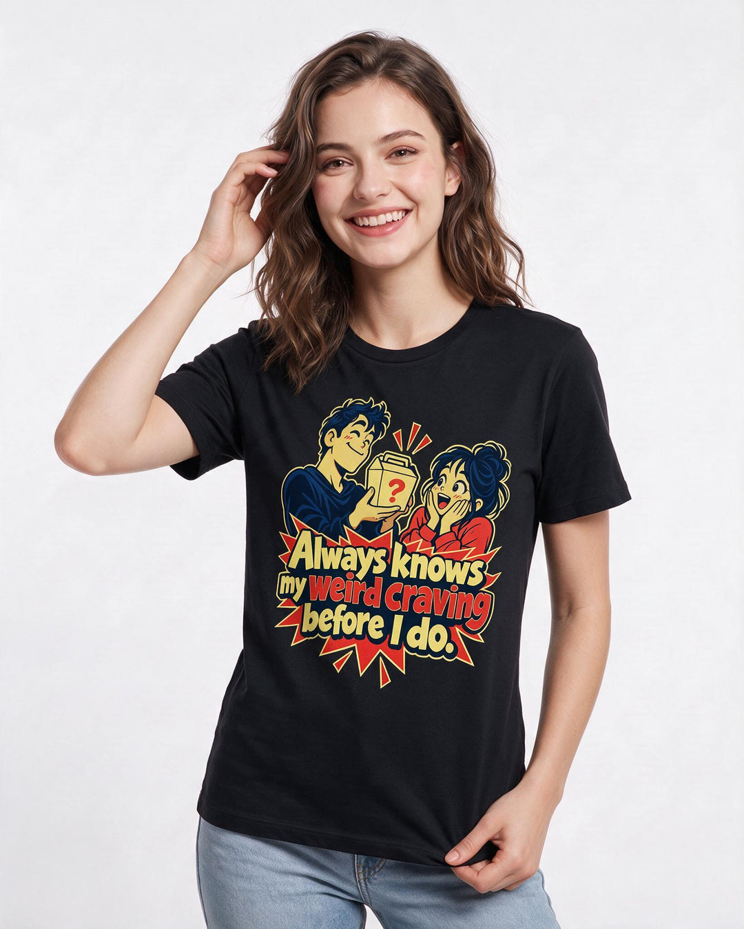 Couples Black T-Shirt for Women – Everyday Expression Graphic Tee product image 1