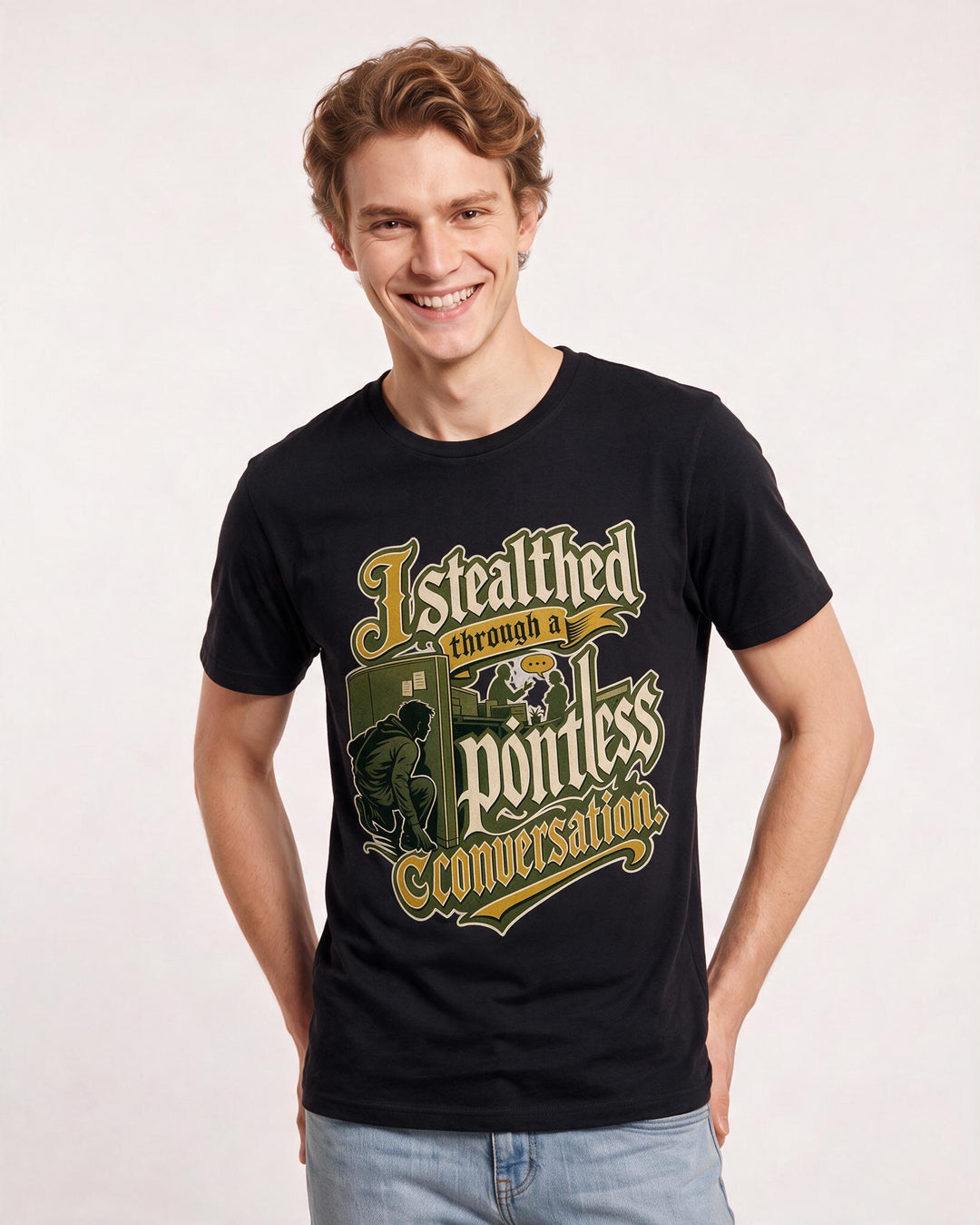 Gaming Men's Black T-Shirt – I stealthed through a pointless conversation. product image 3
