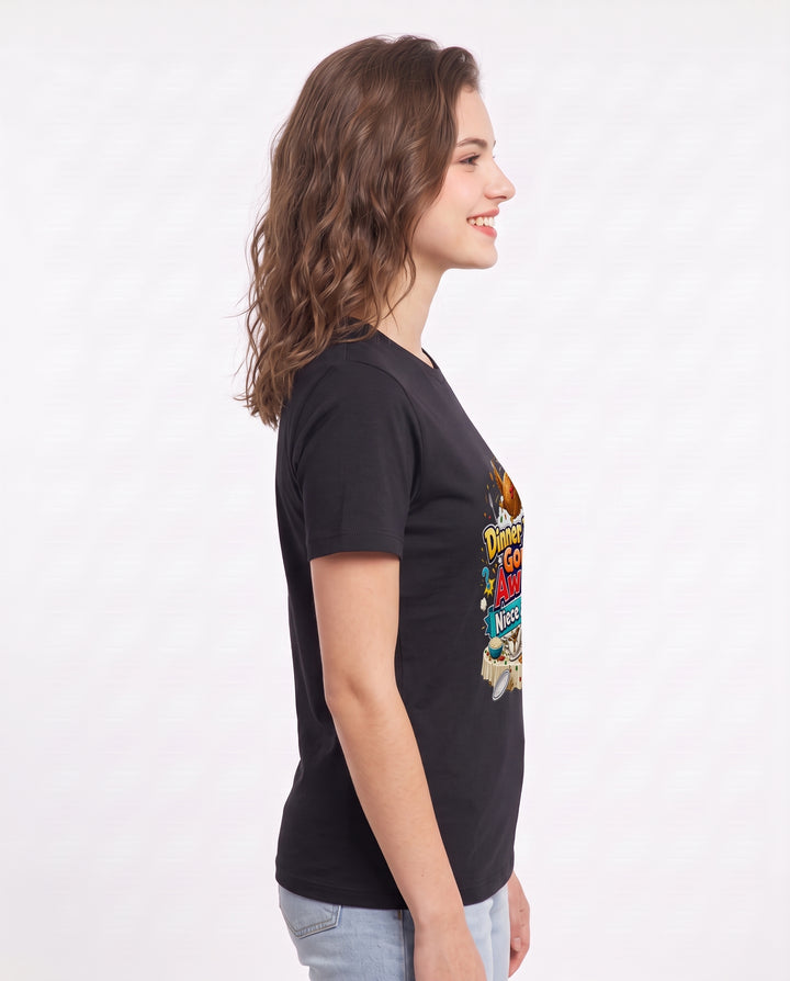 Dinner Plans Gone Awry: Niece & Aunt Women's Black T-Shirt product image 3
