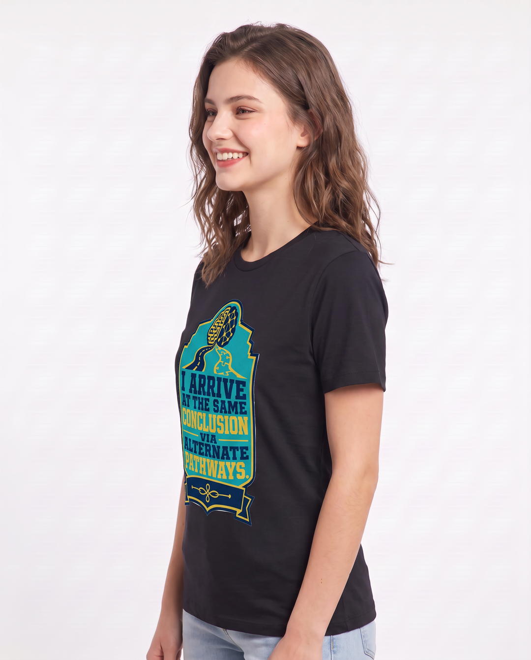 Graphic Women's Black T-Shirt - I arrive at the same conclusion via product image 2