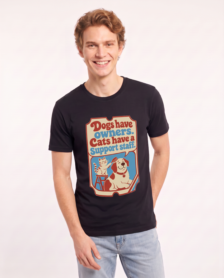 Graphic Men's Black T-Shirt - Dogs have owners. Cats have a support product image 3