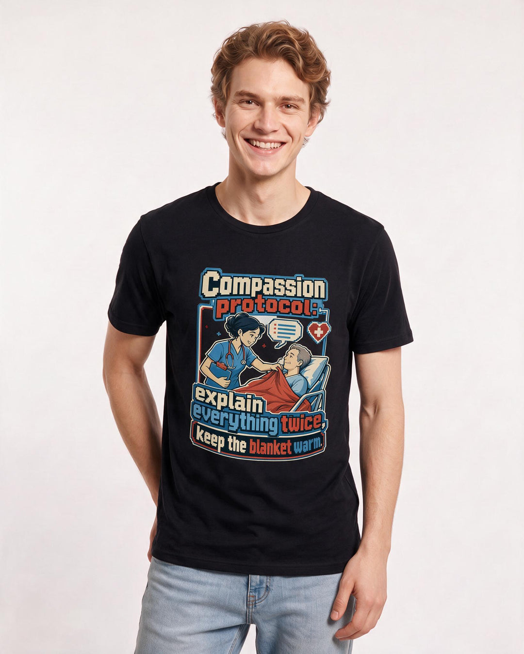 Nurse Men's Black T-Shirt – Compassion protocol: explain everything product image 3