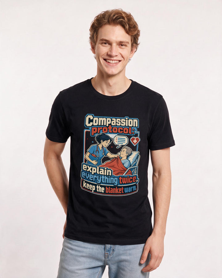 Nurse Men's Black T-Shirt – Compassion protocol: explain everything product image 3