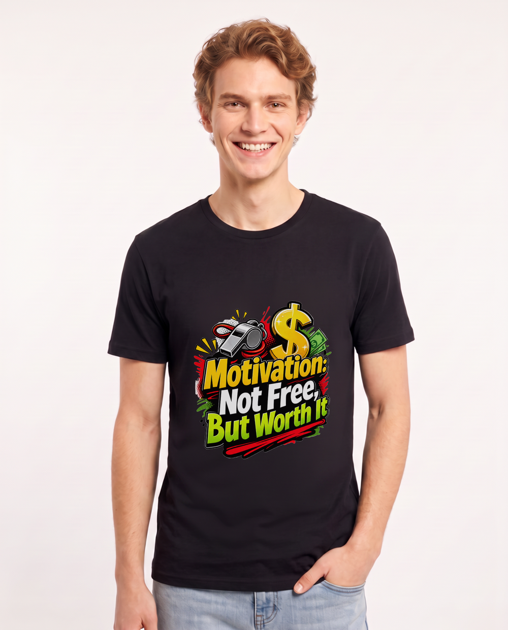 Motivation: Not Free, But Worth It Men's Black T-Shirt product image 2