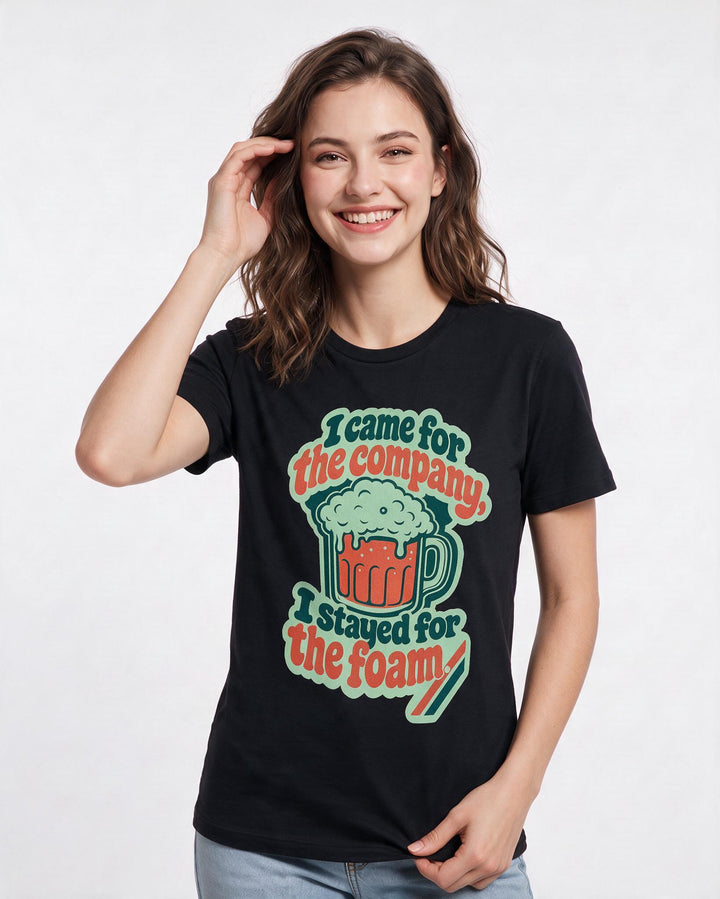 Funny Beer Women's Black T-Shirt - I came for the company, I stayed product image 3