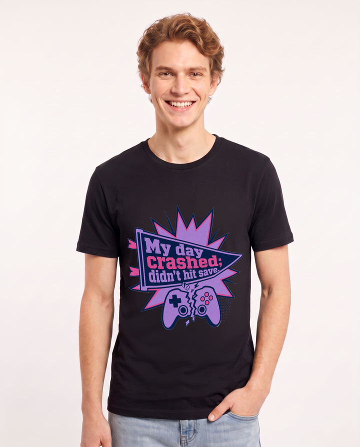 Gaming Men's Black T-Shirt - My day crashed; didn't hit save. product image 1