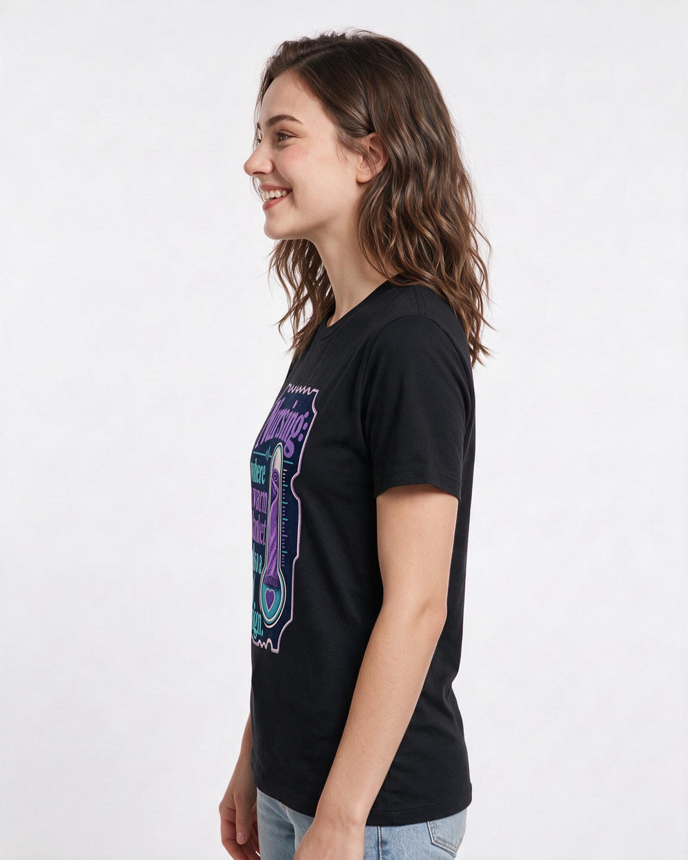 Nurse Women's Black T-Shirt – Nursing: where a warm blanket is also a vital sign. product image 2