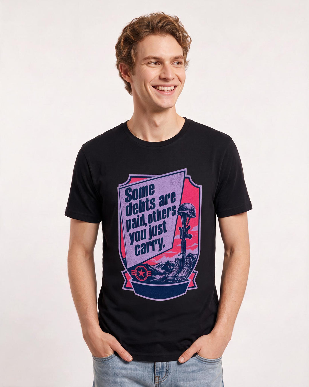 Graphic Men's Black T-Shirt - Some debts are paid, others you just product image 3