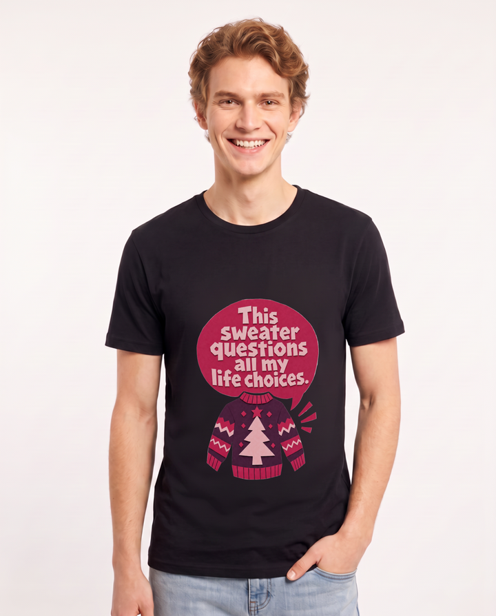 Christmas Men's Black T-Shirt - This sweater questions all my life product image 1