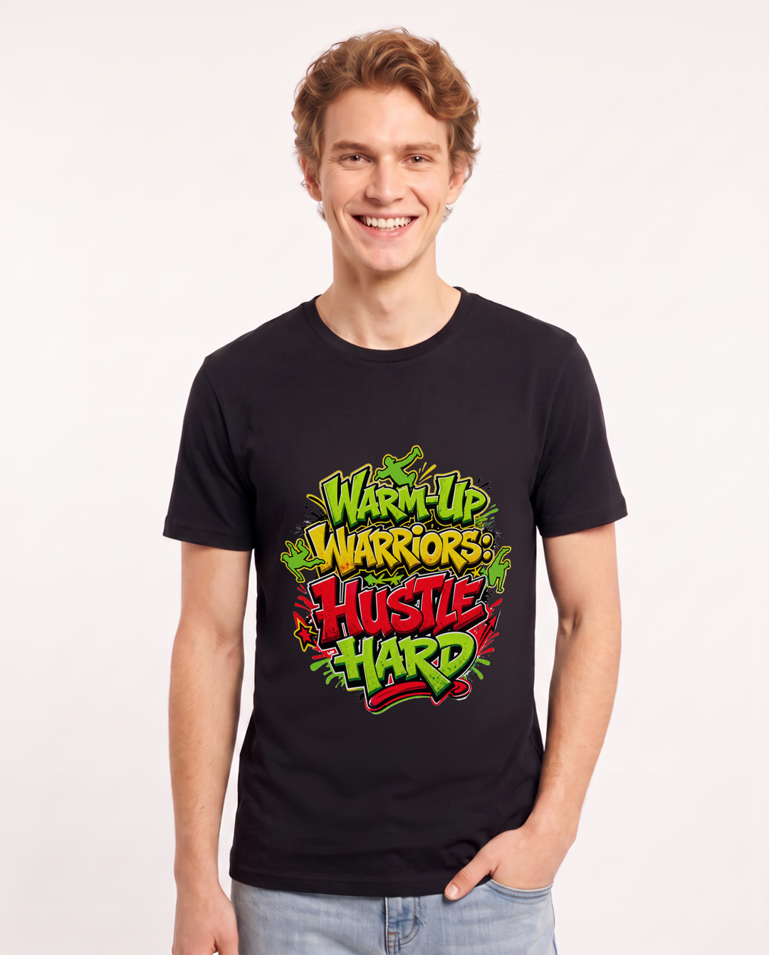 Warm-Up Warriors: Hustle Hard Men's Black T-Shirt product image 2