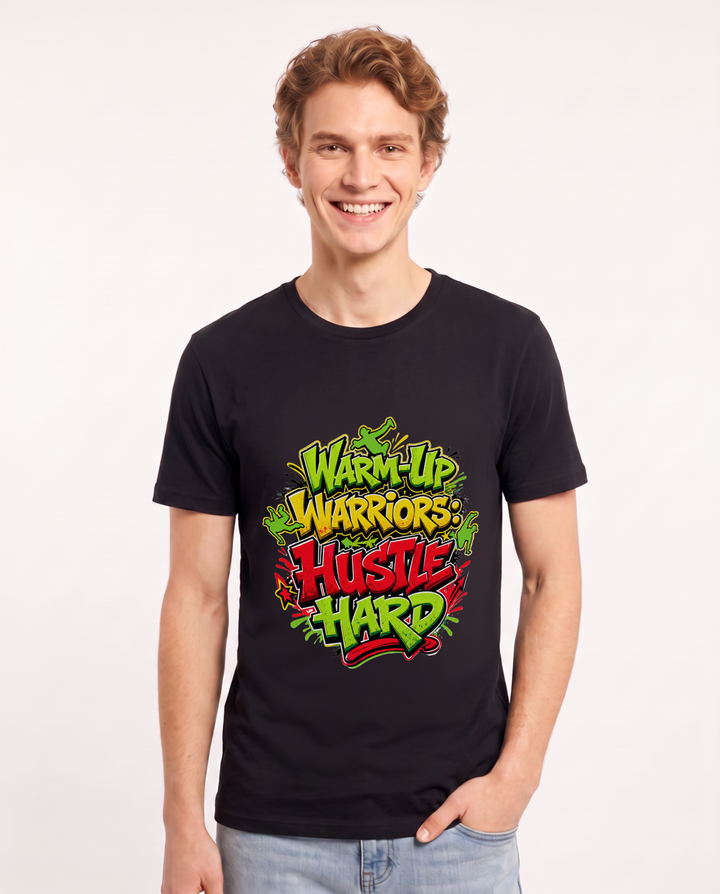 Warm-Up Warriors: Hustle Hard Men's Black T-Shirt product image 2