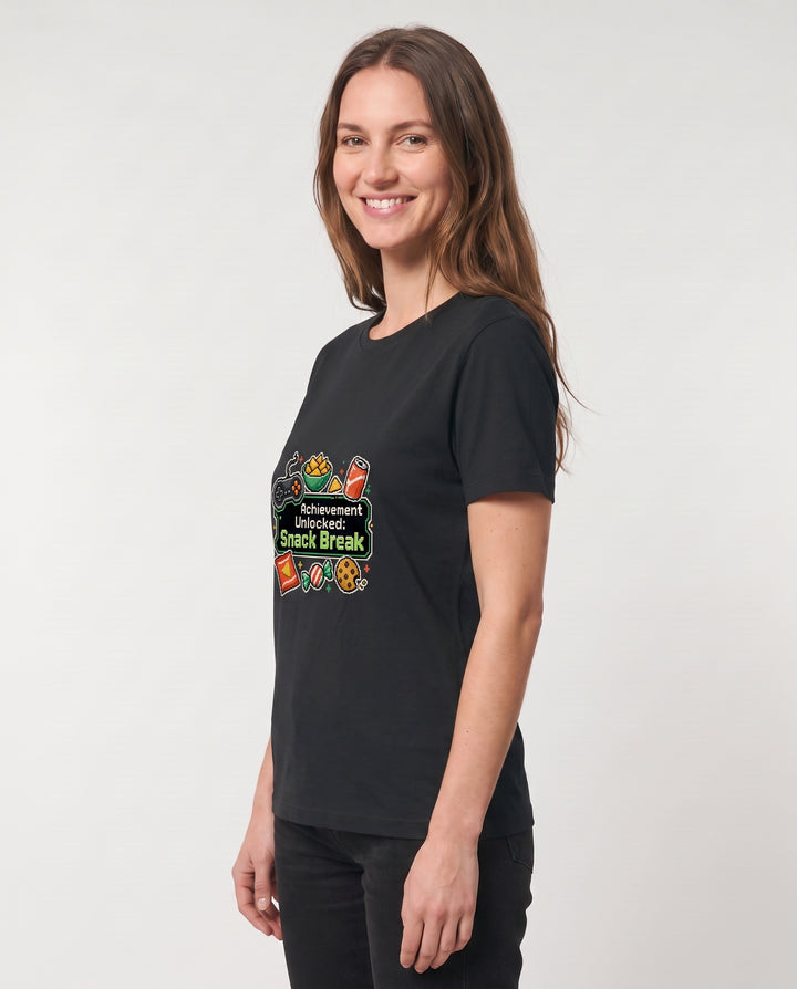 Achievement Unlocked: Snack Break Black T-Shirt mockup 2