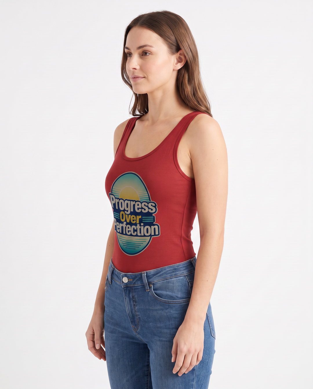 Progress Over Perfection Sleeveless Tank Bodysuit mockup 2