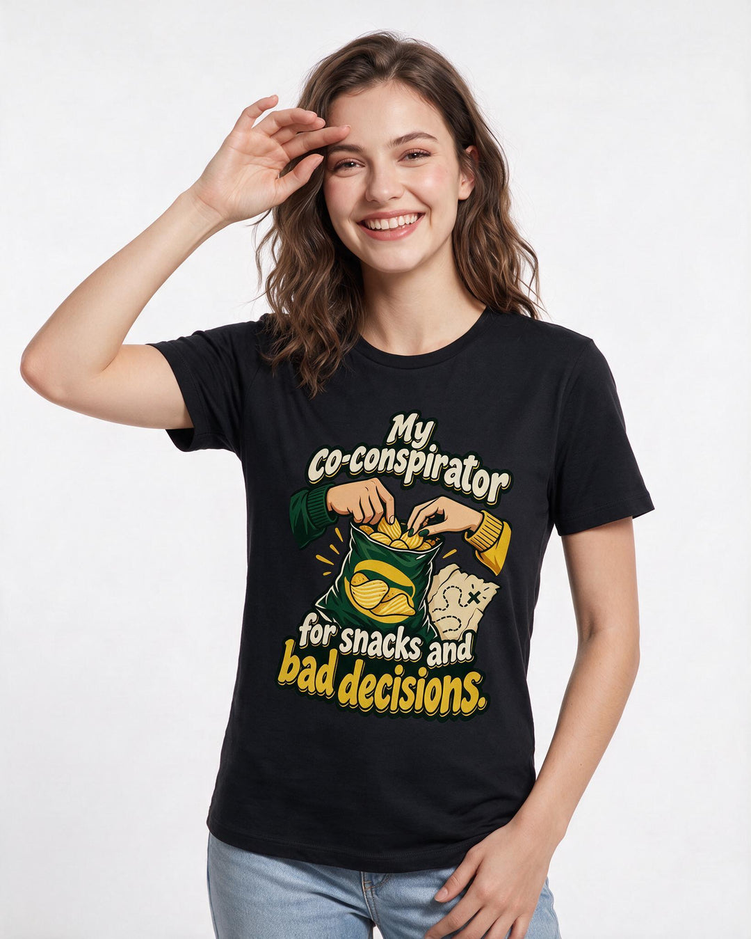 Couples Black T-Shirt for Women – Everyday Expression Graphic Tee product image 1