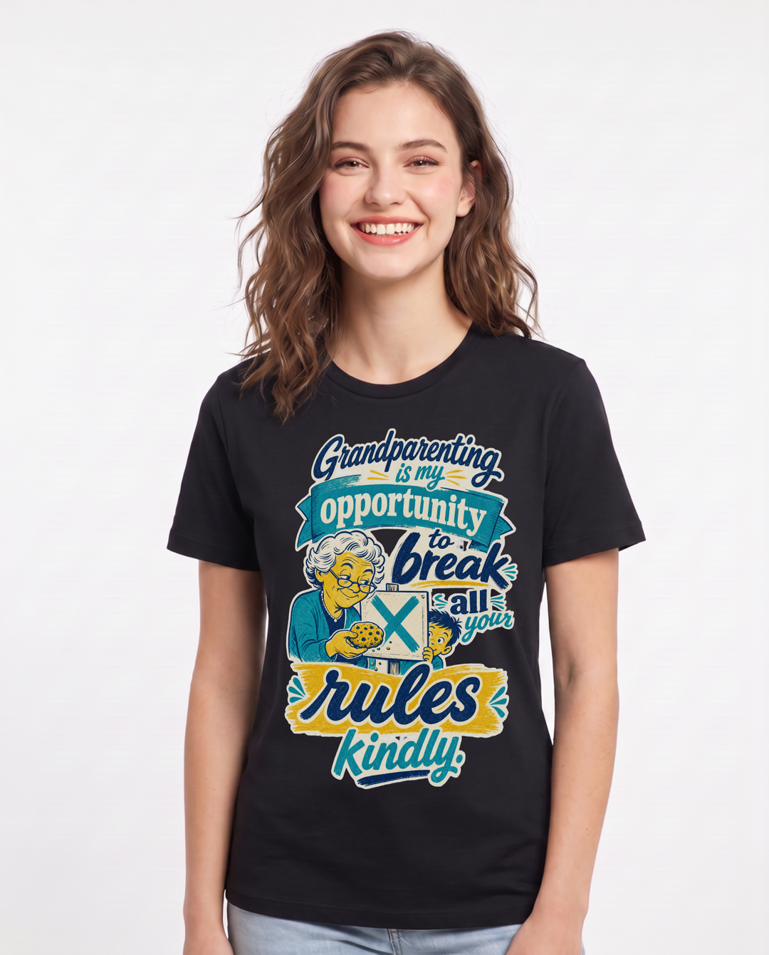 Grandparent Women's Black T-Shirt – Grandparenting is my opportunity to break all your rules kindly product image 1