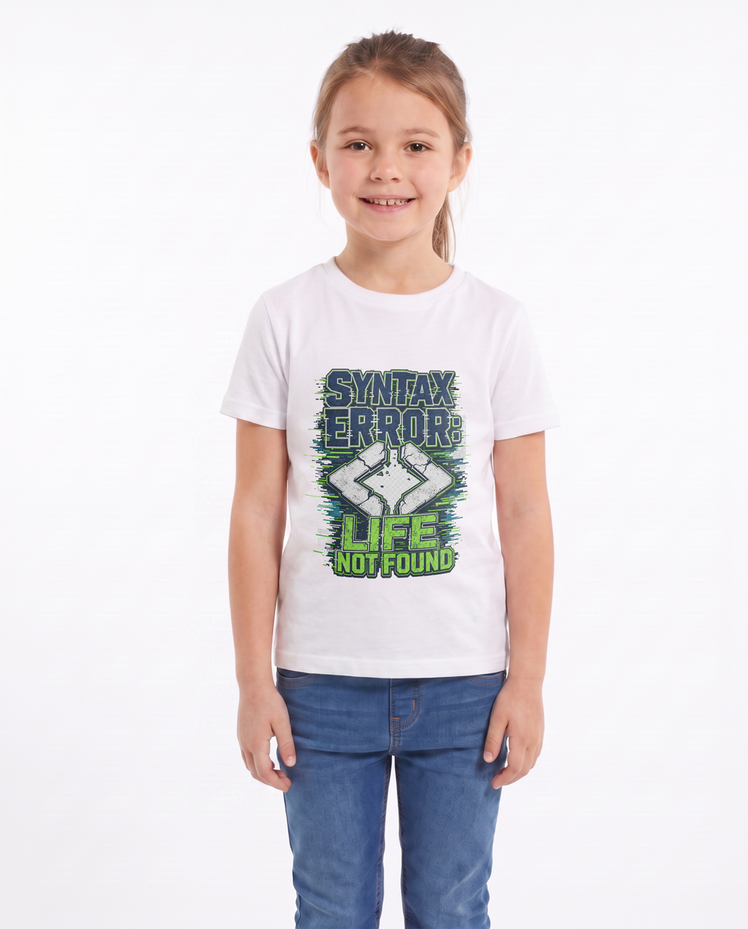 Syntax Error: Life Not Found White T-Shirt mockup 1