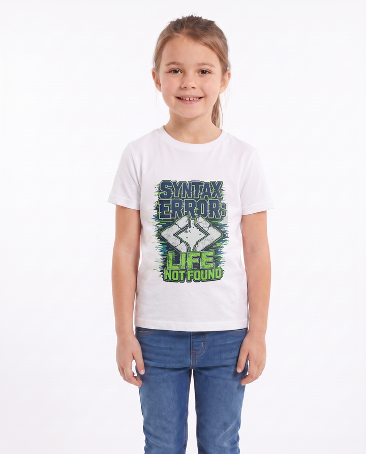 Syntax Error: Life Not Found White T-Shirt mockup 1