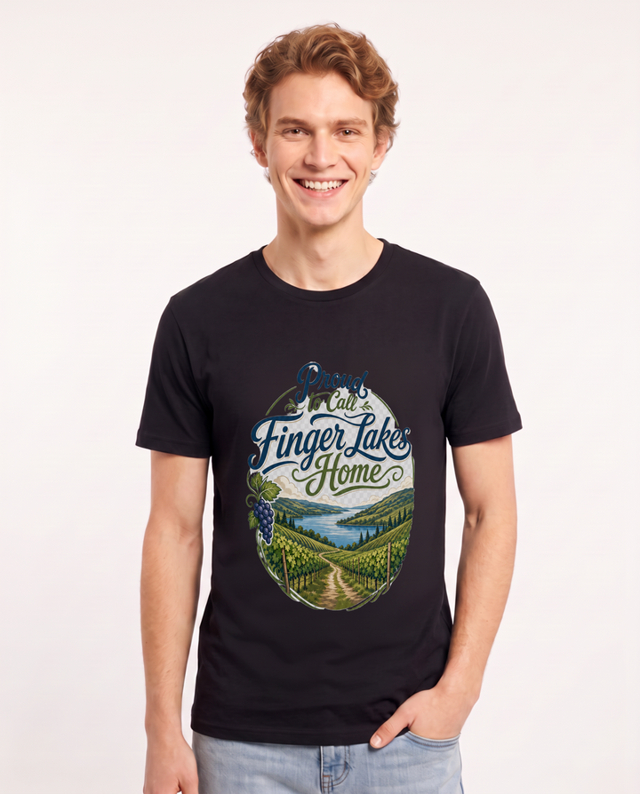 Proud to Call Finger Lakes Home Men's Black T-Shirt product image 2