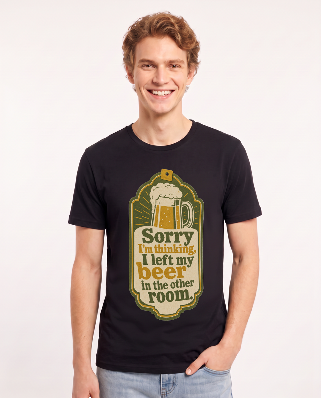 Funny Beer Men's Black T-Shirt - Sorry I'm thinking, I left my beer in product image 1