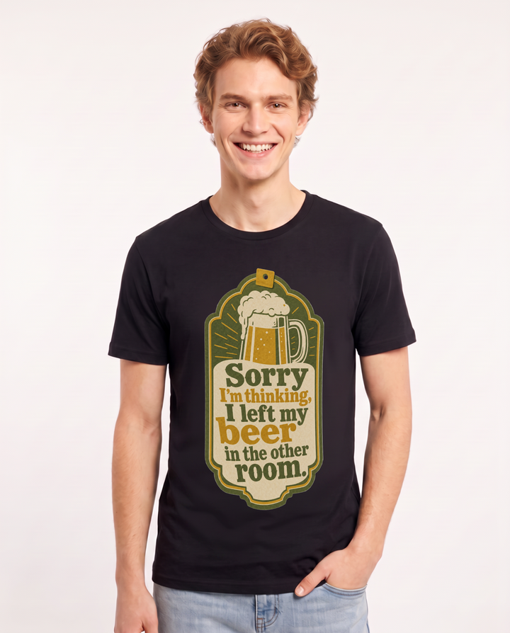 Funny Beer Men's Black T-Shirt - Sorry I'm thinking, I left my beer in product image 1