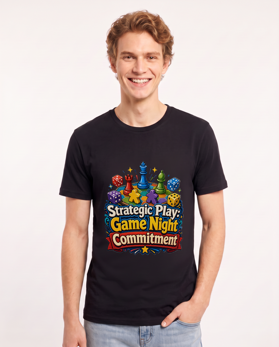 Strategic Play: Game Night Commitment Men's Black T-Shirt product image 2