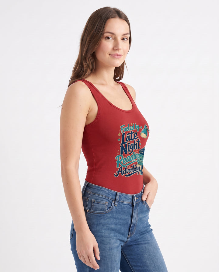 Fueled By Late Night Reading Adventures Sleeveless Tank Bodysuit mockup 2