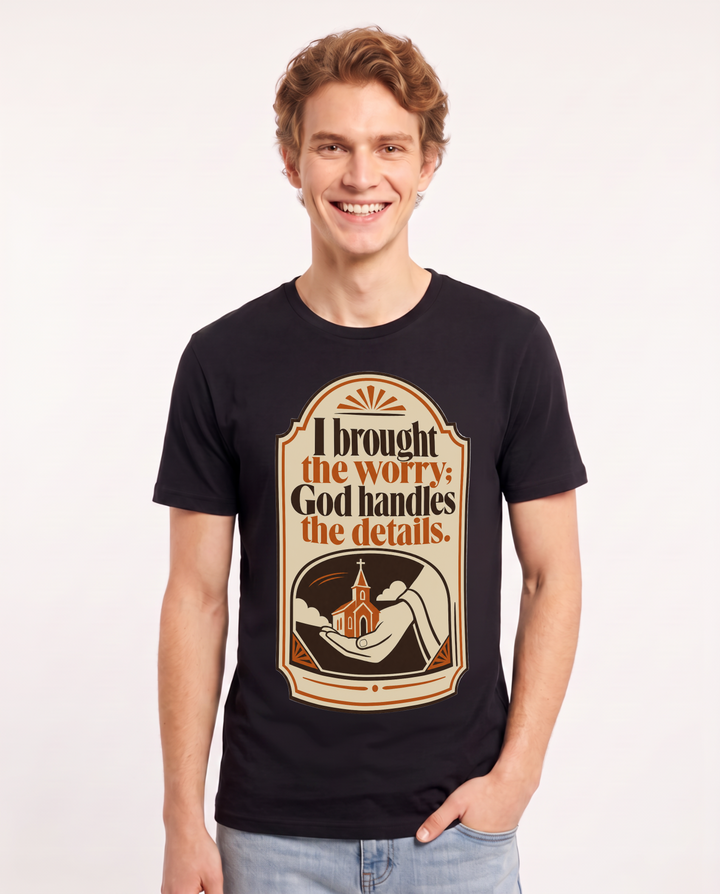 Graphic Men's Black T-Shirt - I brought the worry; God handles the product image 1