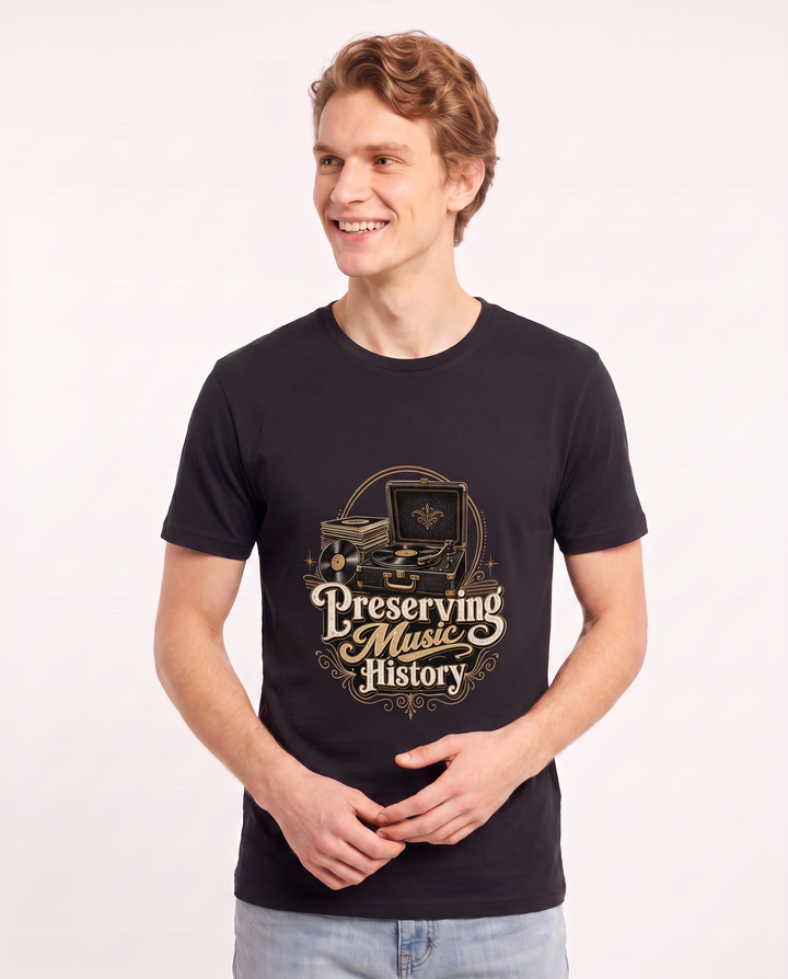 Preserving Music History Men's Black T-Shirt product image 1