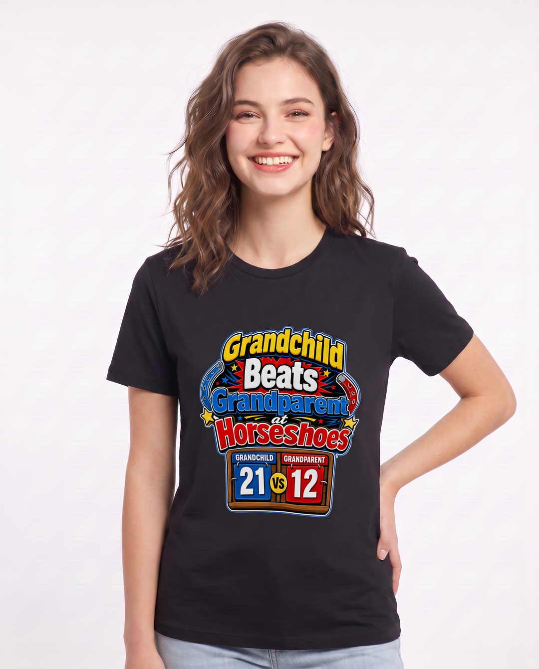 Grandchild Beats Grandparent at Horseshoes Women's Black T-Shirt product image 1