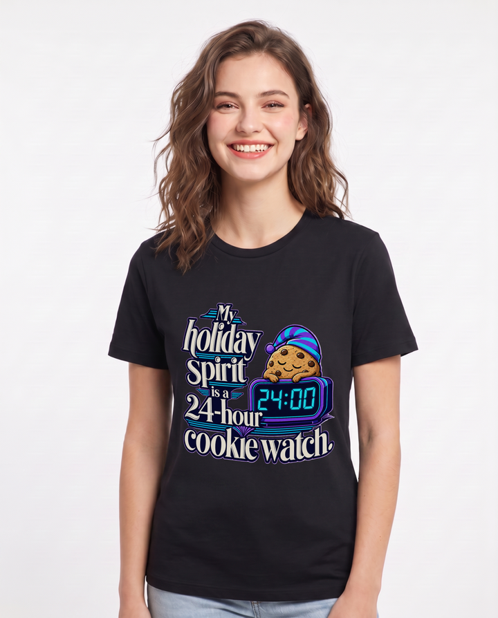 Christmas Women's Black T-Shirt – My holiday spirit is a 24-hour cookie watch. product image 1
