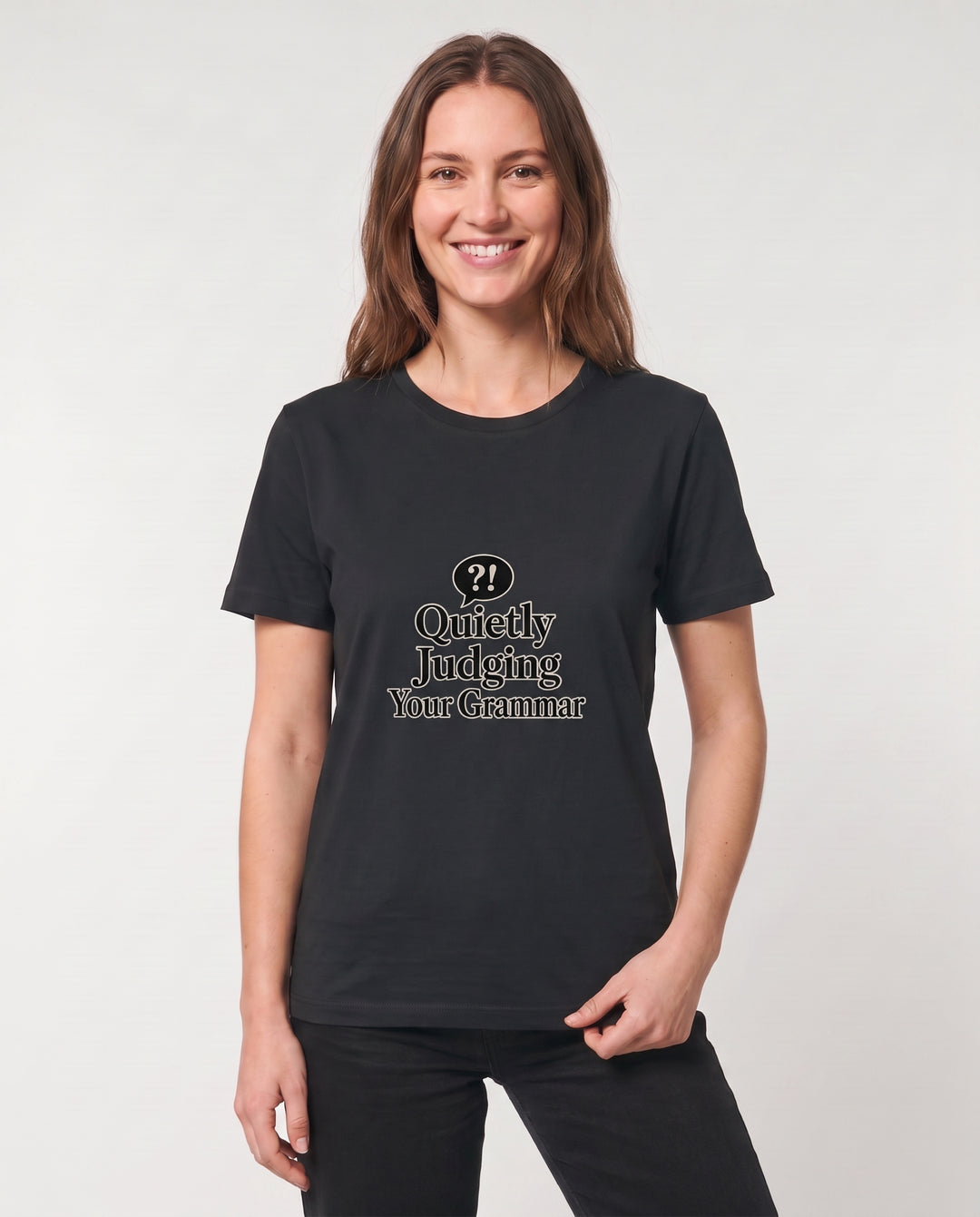 Quietly Judging Your Grammar Black T-Shirt mockup 3