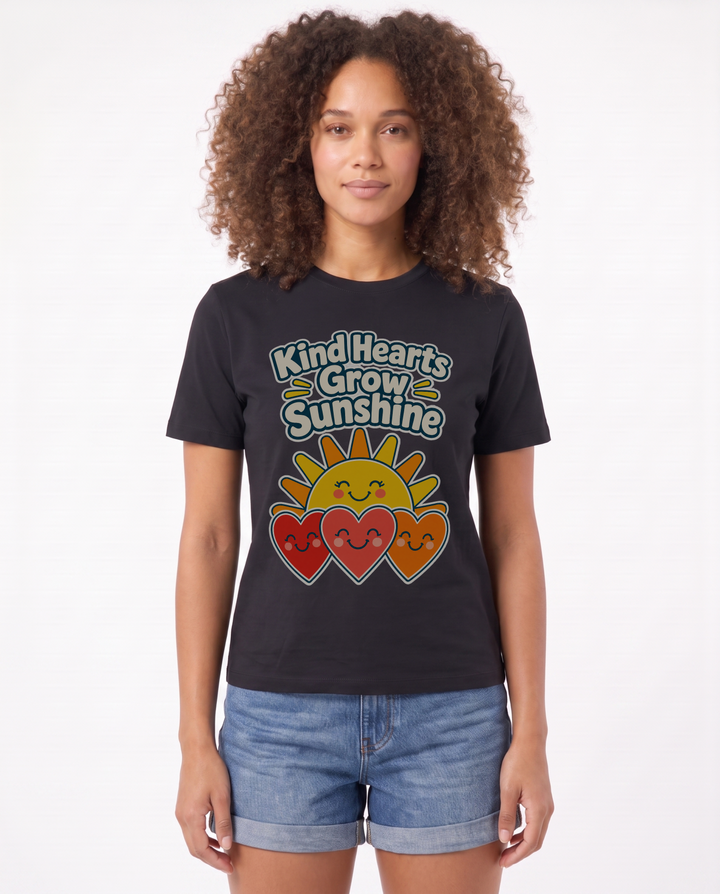 Kind Hearts Grow Sunshine Black T-Shirt mockup 1