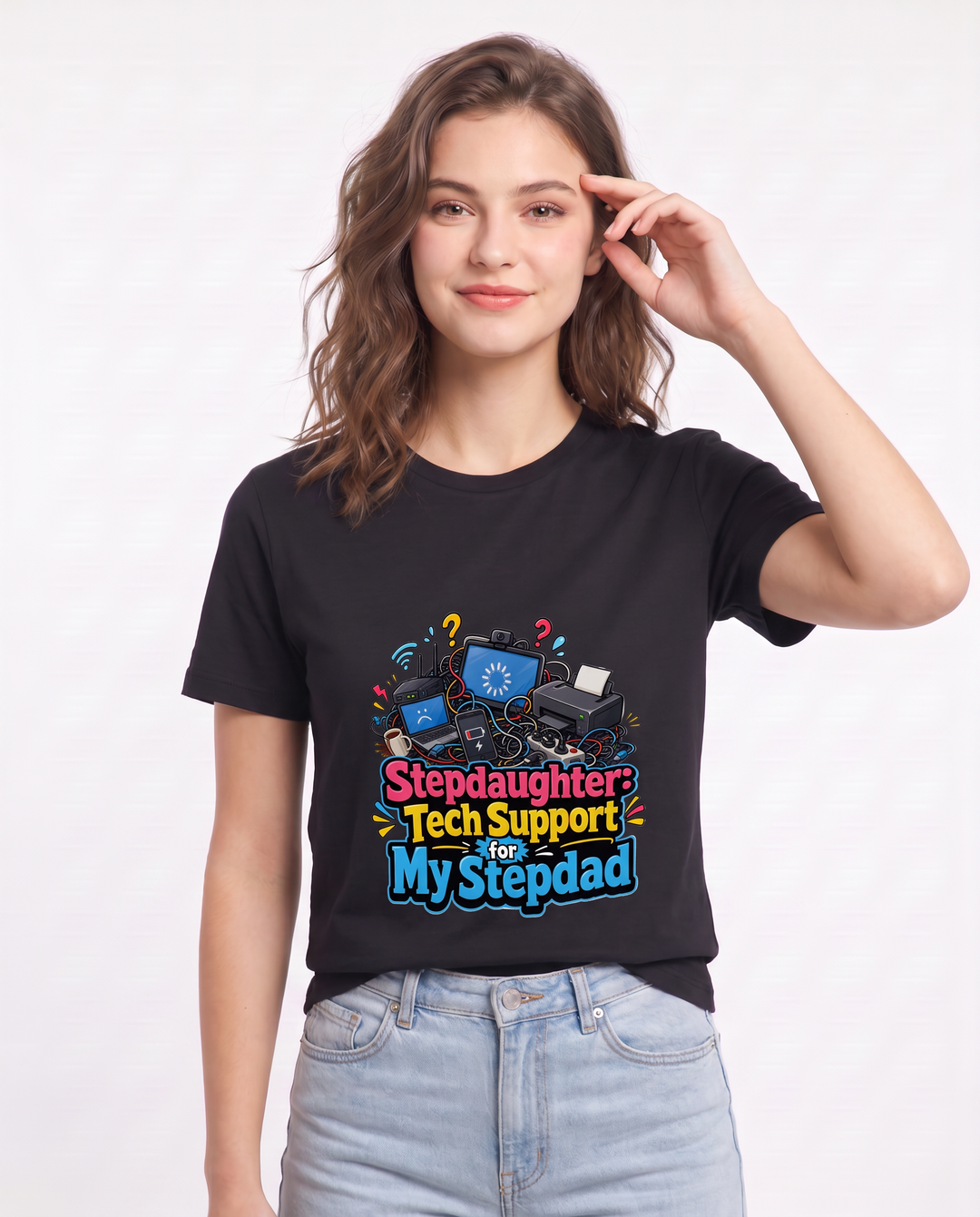 Stepdaughter: Tech Support for My Stepdad Women's Black T-Shirt product image 1