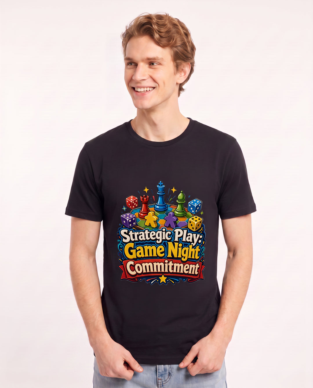 Strategic Play: Game Night Commitment Men's Black T-Shirt product image 1