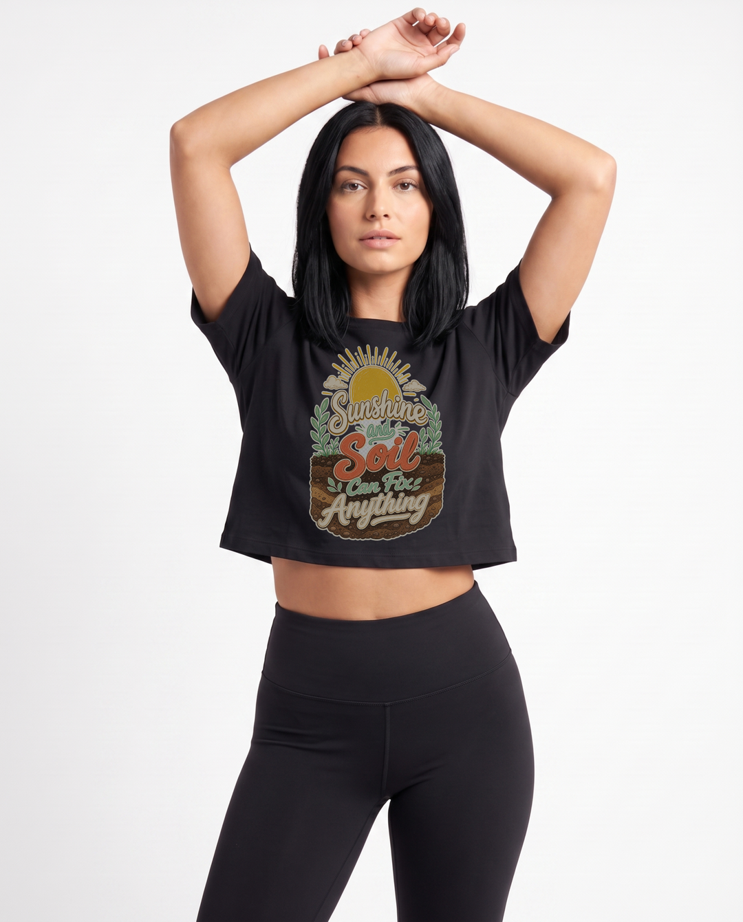 Sunshine And Soil Can Fix Anything Crop Top mockup 1