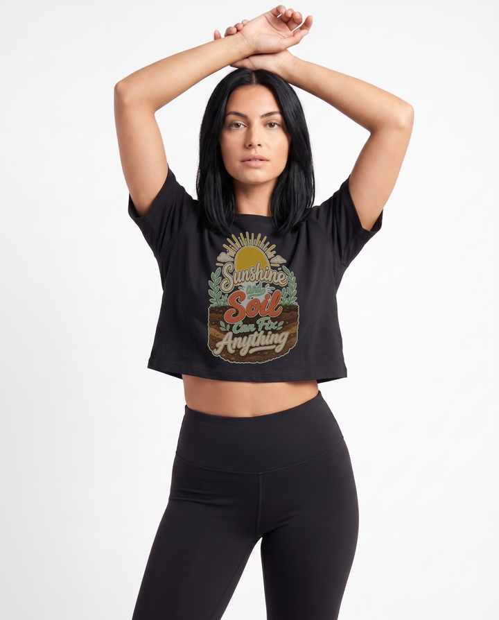 Sunshine And Soil Can Fix Anything Crop Top mockup 1