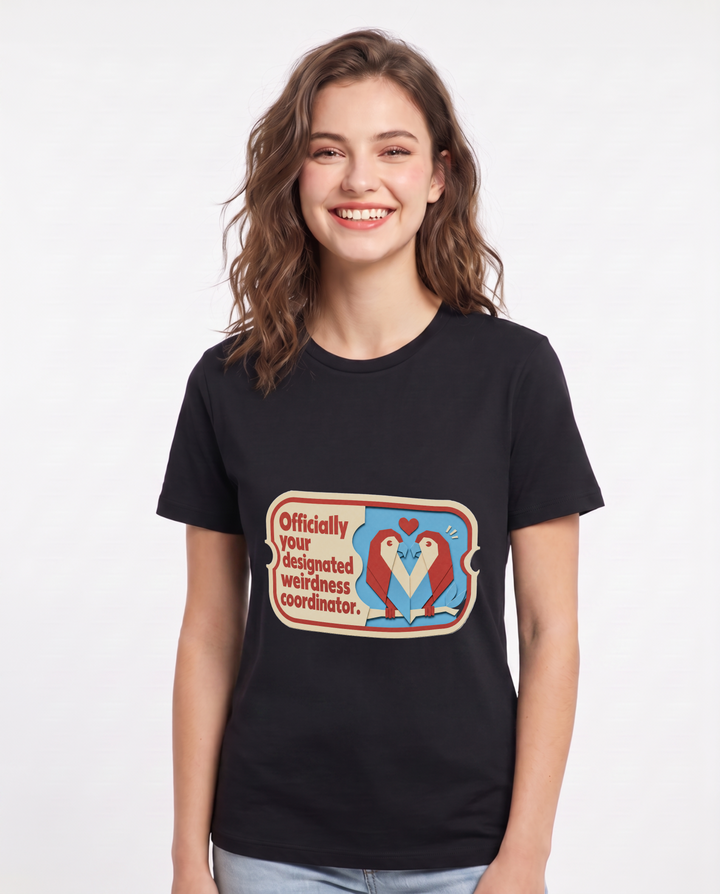 Couples Women's Black T-Shirt - Officially your designated weirdness product image 1