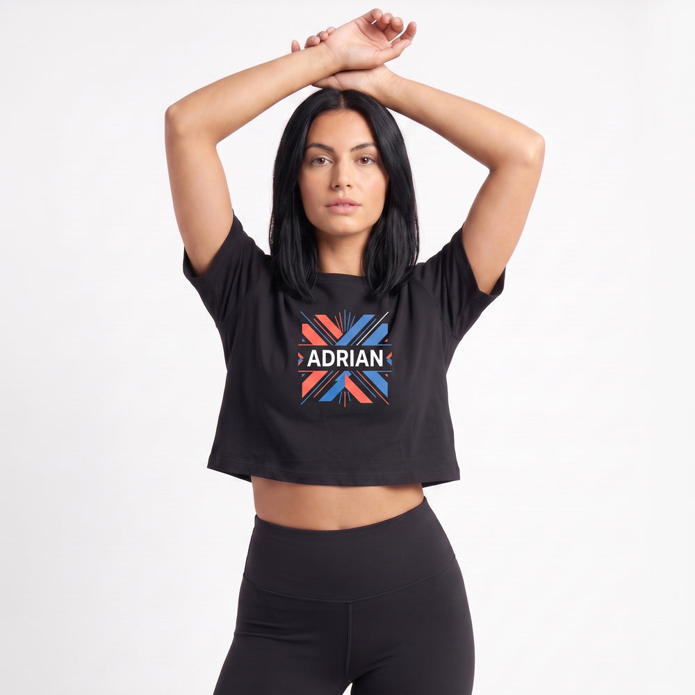 Bold Uppercase Name With Abstract Geometry Crop Top product photo 2