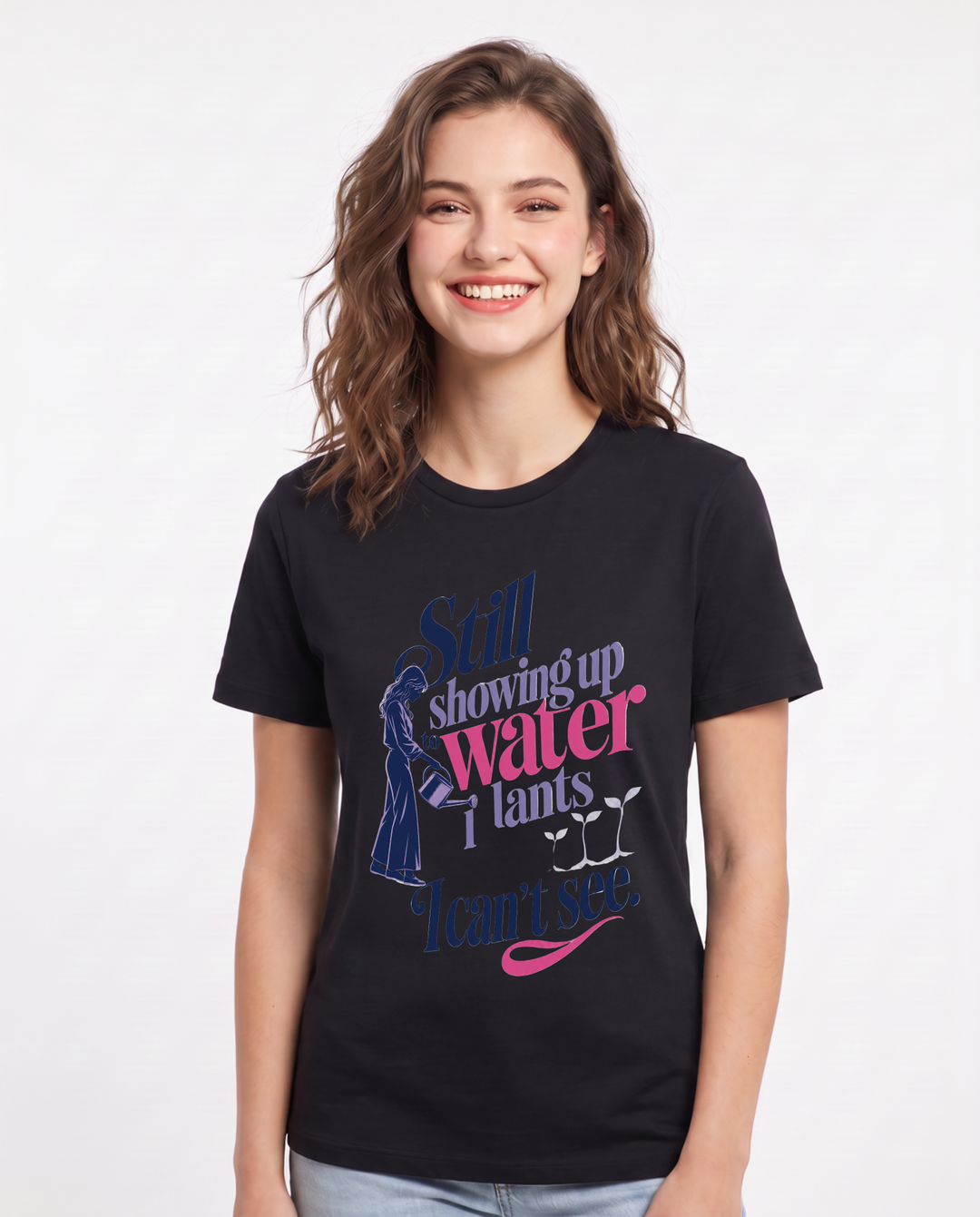 Christian Faith Women's Black T-Shirt – Still showing up to water plants I product image 1