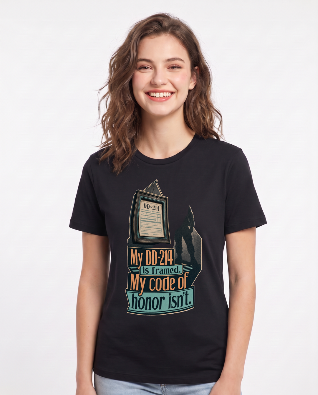 Veteran Women's Black T-Shirt – My DD-214 is framed. My code of honor isn't. product image 1