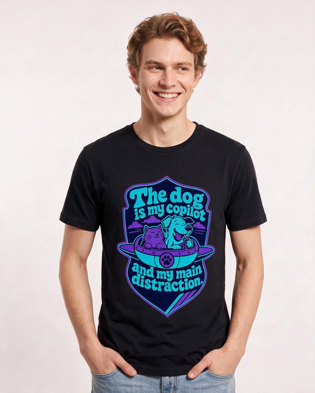 Graphic Men's Black T-Shirt - The dog is my copilot and my main product image 3