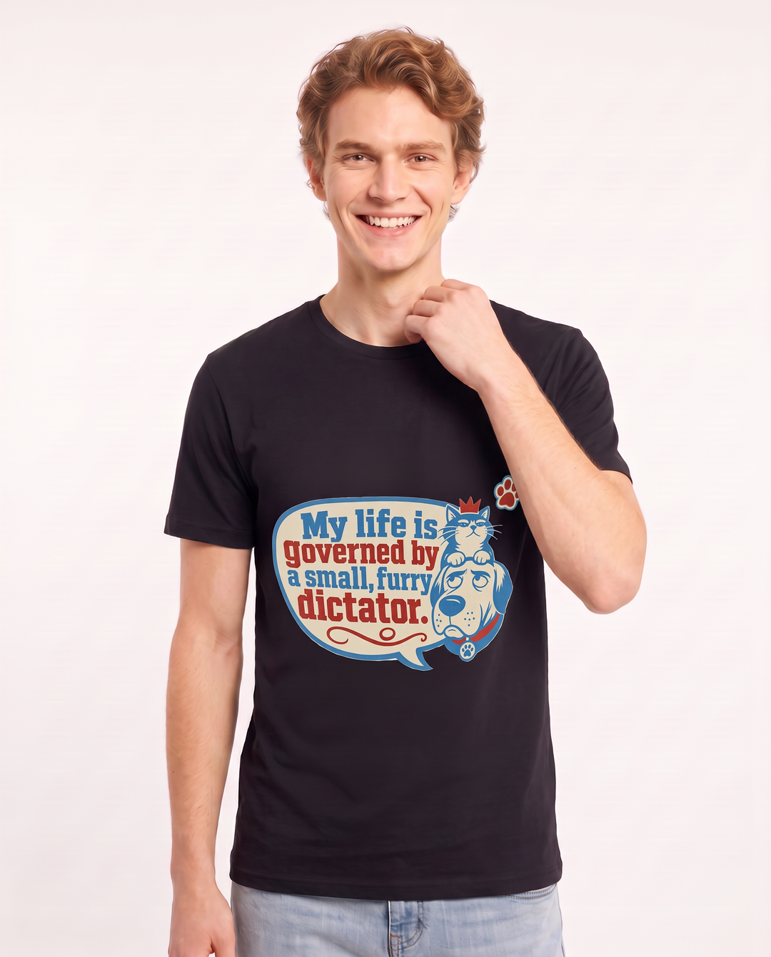 Graphic Men's Black T-Shirt - My life is governed by a small, furry product image 3