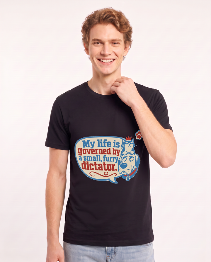 Graphic Men's Black T-Shirt - My life is governed by a small, furry product image 3
