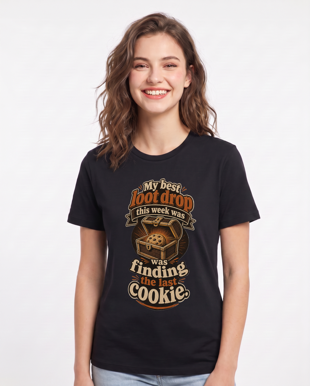 Gaming Women's Black T-Shirt – My best loot drop this week was finding the last cookie product image 1